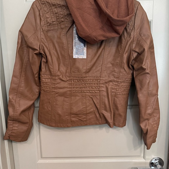 Brown Leather Jacket with Hood - Picture 6 of 8